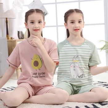 Suvel Laste Riided Pidžaama Komplekt Puuvill Lühikese varrukaga, kanna T-särk+lühikesed Püksid Pidžaamad Teismeliste Tüdrukute Riided Peace Poisid Sleepwear