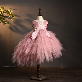 Swan Crystal Tülli Õhtul Pall Kleit Trailing Õhtusöömaaeg Kleit Võistlused Kleit Sünnipäeva Kleit Profileerimine Flower Girl Kleidid
