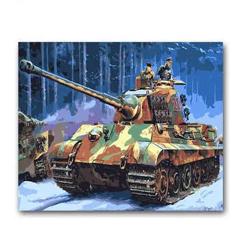Sõjaväe tüüpi tankid õli värvimine poolt numbrid komplektid diy lõuend joonistada pildi värvi number hoom toas seina decor raamitud