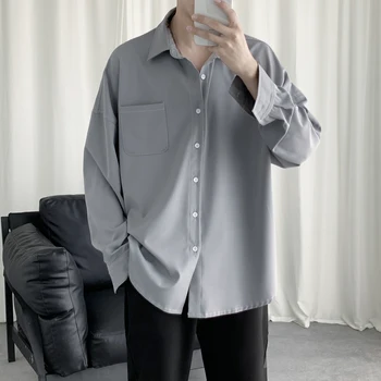 Sügiseks Meeste Riided (Solid Color Havai Valge Särk Pikad Varrukad Riided prantsuse Mansett Mens Fashion Särgid Camisa Masculina M-XL