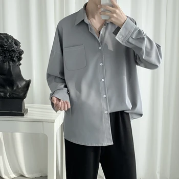 Sügiseks Meeste Riided (Solid Color Havai Valge Särk Pikad Varrukad Riided prantsuse Mansett Mens Fashion Särgid Camisa Masculina M-XL