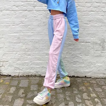 Sügisel Panelled Tracksuit Naiste Jogger Sweatpants Segast Kõrge Vöökoht Naiste Püksid Hip Pop Streetwear Vabaaja Daamid Püksid