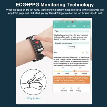 T9 EKG+PPG EKG Keha rasvasisalduse Mõõtmine Nutikas Käevõru IP67 Clip-Laadimine Veekindel Smartband Nupuvajutusega Nutikas Kellad