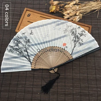 Tasuta kohaletoimetamine 1tk parima kvaliteediga hiina dhyana stiilis valge must hall linane kangas, bambus kokkuklapitavad käsi fänn suvel kunst