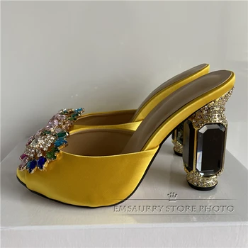 Teemant Kalliskivi Kõrge Kontsaga Sandaalid Naistele Luksuslik Satiin Kristall-Lill Rhinestone Kontsaga Kingad Naine Zapatos De Mujer