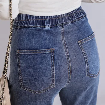Teksad naistele, kõrge vöökoht Slim pluss suurus Elastne tasku liimida Naine täispikk denim Skinny Püksid, Pliiats 5XL 6XL