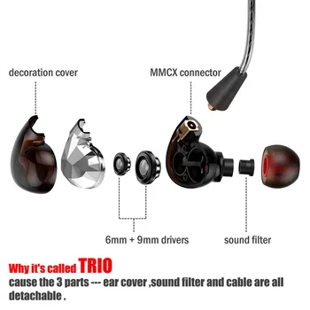 TENNMAK TRIO 3 osa Eemaldatav Dual Juhtide Sport Earhook MMCX Kõrva Kõrvaklapid Earset Kõrvaklapid Mikrofoniga & Remote