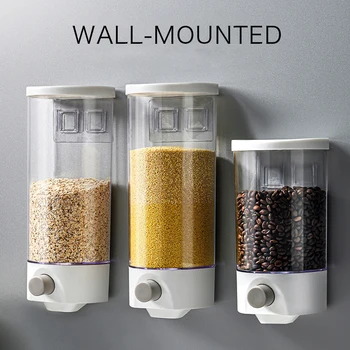Toidu Ladustamise Kasti Seinale Paigaldatud Kuiva Toidu Mahuti Automaatne Toiduainete Kamber Plastikust Tera Konteiner Köök Suletud Mahuti