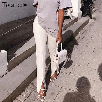 Totatoop Office Lady Bodycon Püksid Naiste Kõrge Vöökoht Split Skinny Püksid 2020. Aasta Suvel Elastne Saagi Püksid Valge Pliiats Pant