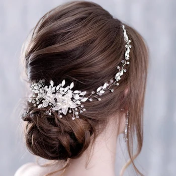 Trendikas Lilled Pearl Crystal Peapael Pulm HairBand Juuksed Tarvikud Pruudi Headpiece Naiste Pulm Juuksed Ehted Käsitööna