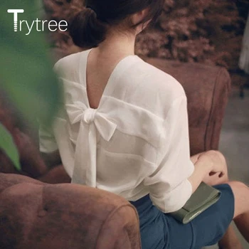 Trytree 2020. aasta Kevadel Sügisel Casual Pluus Naiste Vibu V-Kaeluse Plusse ja miinuseid 2 võimalust Kanda Naiste Särgid Office Lady Topid Naistele