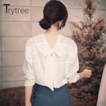 Trytree 2020. aasta Kevadel Sügisel Casual Pluus Naiste Vibu V-Kaeluse Plusse ja miinuseid 2 võimalust Kanda Naiste Särgid Office Lady Topid Naistele