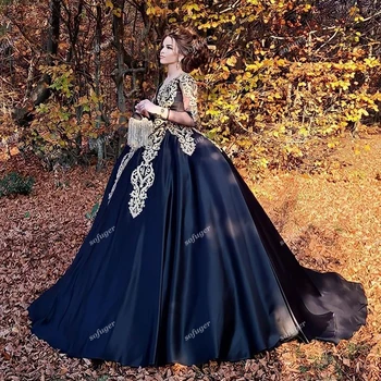 Tumesinine Satiin Pall Kleit Printsess Pulmad Kleidid Appliques Vestidos de Noivas Pruudi Suknia Slubna Rüü De Mariee