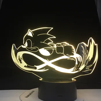 Töötab Sonic 3D Cartoon Touch Tabel Lamp 16 Värviline Akrüül Visuaalne Illusioon USB LED Tuled Magamistoa Sisustus Lamparas Kingitus
