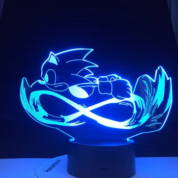 Töötab Sonic 3D Cartoon Touch Tabel Lamp 16 Värviline Akrüül Visuaalne Illusioon USB LED Tuled Magamistoa Sisustus Lamparas Kingitus