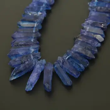 Töötlemata Lapis Sinine värv Quartz Crystal Top Puuritud Meriluts Spike Helmed Kaelakee, lõng,Looduslik Kristallid, Kivid Stick Punkte Jewery