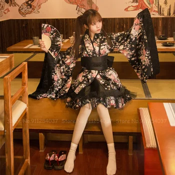 Tüdruk Jaapani Stiilis Lolita Pool Kleit Anime Cosplay Kostüüm Traditsiooniline Geisha Kimono Kleidid Karneval Naiste Sakura Yukata Rüü