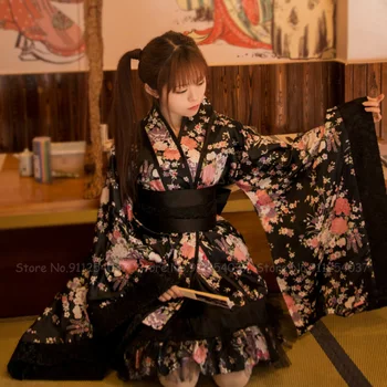 Tüdruk Jaapani Stiilis Lolita Pool Kleit Anime Cosplay Kostüüm Traditsiooniline Geisha Kimono Kleidid Karneval Naiste Sakura Yukata Rüü