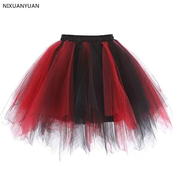 Tülli Lühike Pulm Alusseelikud Vintage Pruudi Underskirt Crinoline Petticoat Pundunud Pall Kleit Rockabilly Tutu Seelik Punane Must