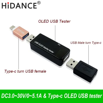 Tüüp-c OLED 128x64 USB-tester ALALISVOOLU pinge, voltmeeter Power Bank aku mahtuvus jälgida qc3.0 Telefon laadija Meetri 3-30V