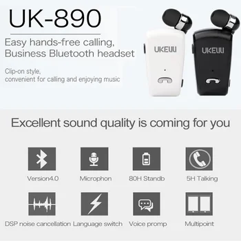 UK890 Portable Business Traadita Bluetooth-Peakomplekti Teleskoop Tüüpi Krae Clip HD Heli Kvaliteet Kõrvaklapid