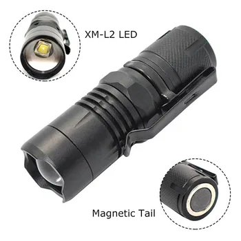 Ultra Bright 2000LM XML-L2 Zoom LED Taskulamp Mini Magnet Linterna Veekindel Väike Taskulamp +Laetav 16340 Aku+Laadija