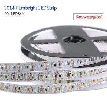Ultra Bright 3014 LED Valgus 204 Led/m 12V 5 Meetrit 1020 Led Kõrge Luumenit Valge Soe Valge Sinise Värvi LED Lindi Tuled
