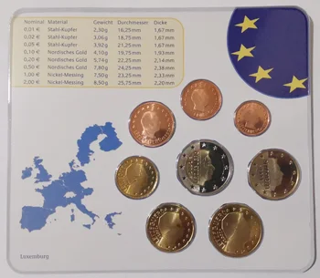 Unc- Reaalne Originaal Mündid Täielik Komplekt 8 Tk Luksemburg 2002 1 Centt-2 Eurot Tõeline Kogumise Mündid Unc