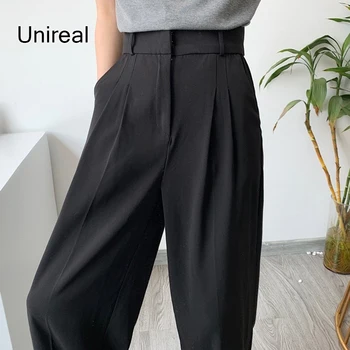 Unireal 2021 Streetwear Ülikond Püksid Kõrge Vöökoht Naised Lai Jalg Püksid Püksid Lahti Office Lady Pintsak Püksid