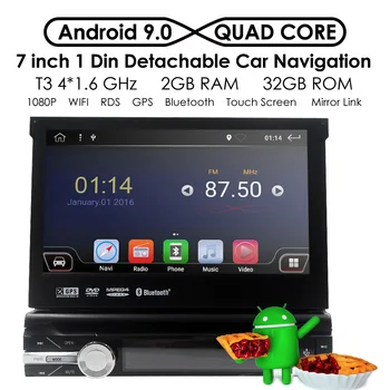 Universaalne 7 tolline 1080P Ühe Din Ülestõstetav Android 9.0 Auto DVD-Mängija, Digitaalse puutetundliku ekraaniga Auto Media Player 2GB+32GB USB RDS