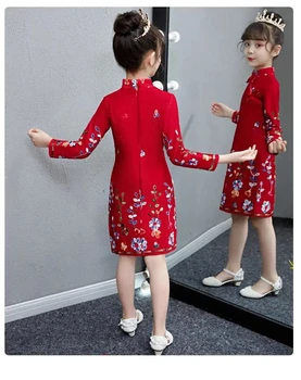 Uus Aasta Tüdrukud Retro Traditsiooniline Hiina Cheongsam Kleit, Lilleline Kids Kleit Talve Tepitud Qipao Tang Sobiks Trükkimine Lapsed