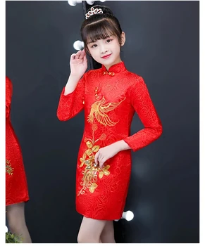 Uus Aasta Tüdrukud Retro Traditsiooniline Hiina Cheongsam Kleit, Lilleline Kids Kleit Talve Tepitud Qipao Tang Sobiks Trükkimine Lapsed