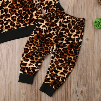 Uus Arrivels Väikelapse Lapsed Leopard Riiete Komplekt Baby Tüdrukud Velvet Top Dressipluus Püksid Varustus Riietus