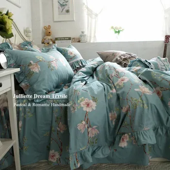 Uus Euroopa puuvillast voodipesu komplekt pastoraalne prindi ruffle tekikott romantiline voodi seelik kvaliteedi vooditarbed kodutekstiili voodi katted