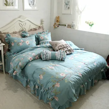 Uus Euroopa puuvillast voodipesu komplekt pastoraalne prindi ruffle tekikott romantiline voodi seelik kvaliteedi vooditarbed kodutekstiili voodi katted