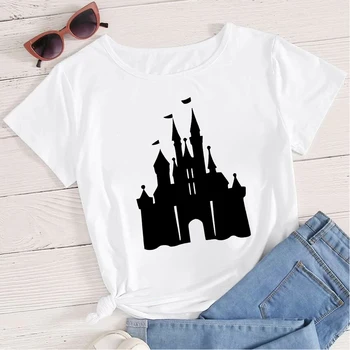 Uus Harajuku Disney Princess Castle Trükitud Naiste T-särk Vabaaja Tee Tops Suvel Tshirt Varrukas T-Särk, Naiste Rõivad