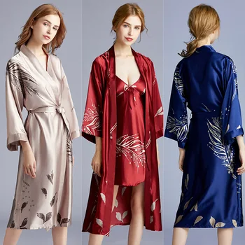 Uus hommikumantlid naiste Faux Siidist Kimono Hommikumantel Naiste Satin Pruutneitsi Riideid Seksikas hommikumantel prindi
