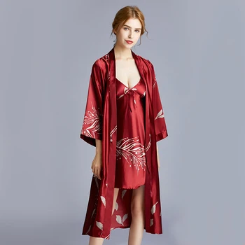 Uus hommikumantlid naiste Faux Siidist Kimono Hommikumantel Naiste Satin Pruutneitsi Riideid Seksikas hommikumantel prindi