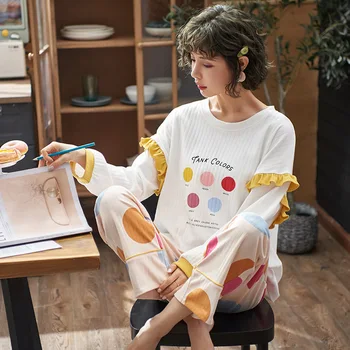 Uus Kevad Sleepwear Komplekti Kawaii Cartoon Pajama Sobiks Naistele Pehme Puuvillane Daamid Kodus Kandma Suured Pijama Pyjama tüdruk, M-4XL