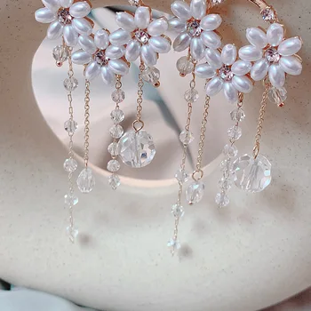 Uus Mood Flower Pearl Kõrvarõngad Crystal Tutt Ripats Daamid Elegantne Vee Tilk Rhinestone Kõrvarõngad Ehted Acc