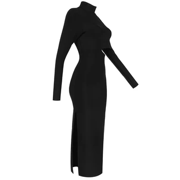 Uus Talve Seksikas Pikk Varrukas Seest Õõnes Välja Black Midi Bodycon Naiste Sidemega Kleit 2020 Elegantne Õhtu Pool Klubi Kleit Vestidos