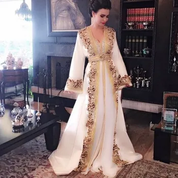 Uus Valge Beaded Moslemi Pikk Õhtu Kleidid Dubai Luksuslik Maroko Seal Kaftan Kleit Pikkade Varrukatega Formaalne Kleit Õhtu Pool Kleit