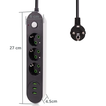 Uusim 3 USB Multi-Pordi laadija Pesa 3 Plug Power Strip Lüliti 4.8 M Kaabel ELI Turustusvõimalusi Sobib EU Pistik Pistikupesa