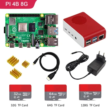 Vaarika pi 4 8GB kit Ram Vaarika Pi-4 Mudel B PI 4B 8GB: +jahutusradiaator+toiteplokk+Case +32/64/128GB SD+HDMI-ühilduva