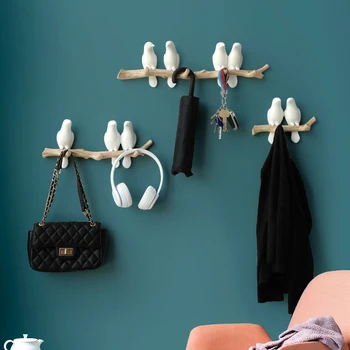 Vaik linnud figuriin seina konksude dekoratiivsed kodu kaunistamiseks tarvikud võti kott käekott mantel hammas omanik seina riidepuu riided