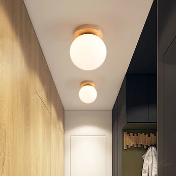 Valge Klaas Palli Kaasaegne LED Lakke Lamp elutuba Puust Postament, mis Rippus Laes Tuled Home Valgustus Decor Köögi Inventar