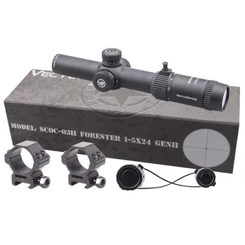 Vektori Optika GenII Metsnik 1-5x24 Riflescope 30mm Center Dot Valgustatud Sobib AR15 .223 7.62 mm Airgun Airsoft Jahindus Reguleerimisala