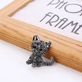 Vintage Black Crystal Armas Kass Sõle Sõrmed Rhinestone Loomade Sõle Naiste Pin-Up Kass Kassipoeg Ehted Pross Krae Tarvikud