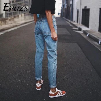 Vintage boyfriend jeans naiste kõrge waisted teksad Streetwear ema teksad, vabaaja pliiats püksid korea poiss denim püksid 2019