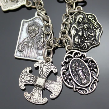 Vintage Gold Pinnatud Hõbe Katoliku Usulised Kiriku Medalid Pühade PALVETAGE MEIE EEST Risti Kett Käevõru Käevõru Ehted Uued